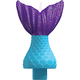 Glitter Mermaid Tail Birthday Candle, Purple/Blue Front_Flat