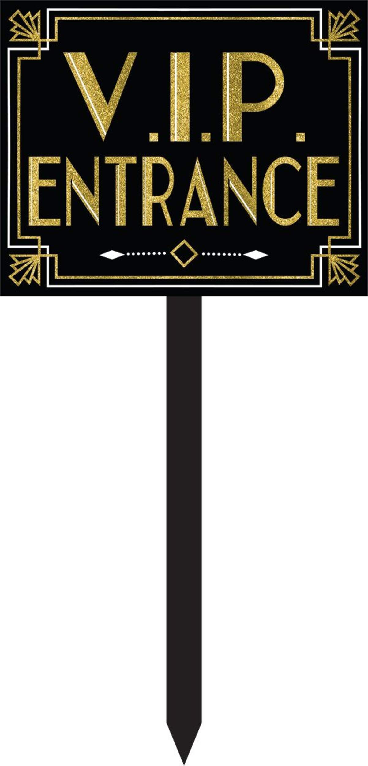 Awards Night "VIP Entrance" Outdoor Yard Stake Sign Decoration, Black/Gold, 28-in, for Movie/Awards/Oscar Party Front_Flat