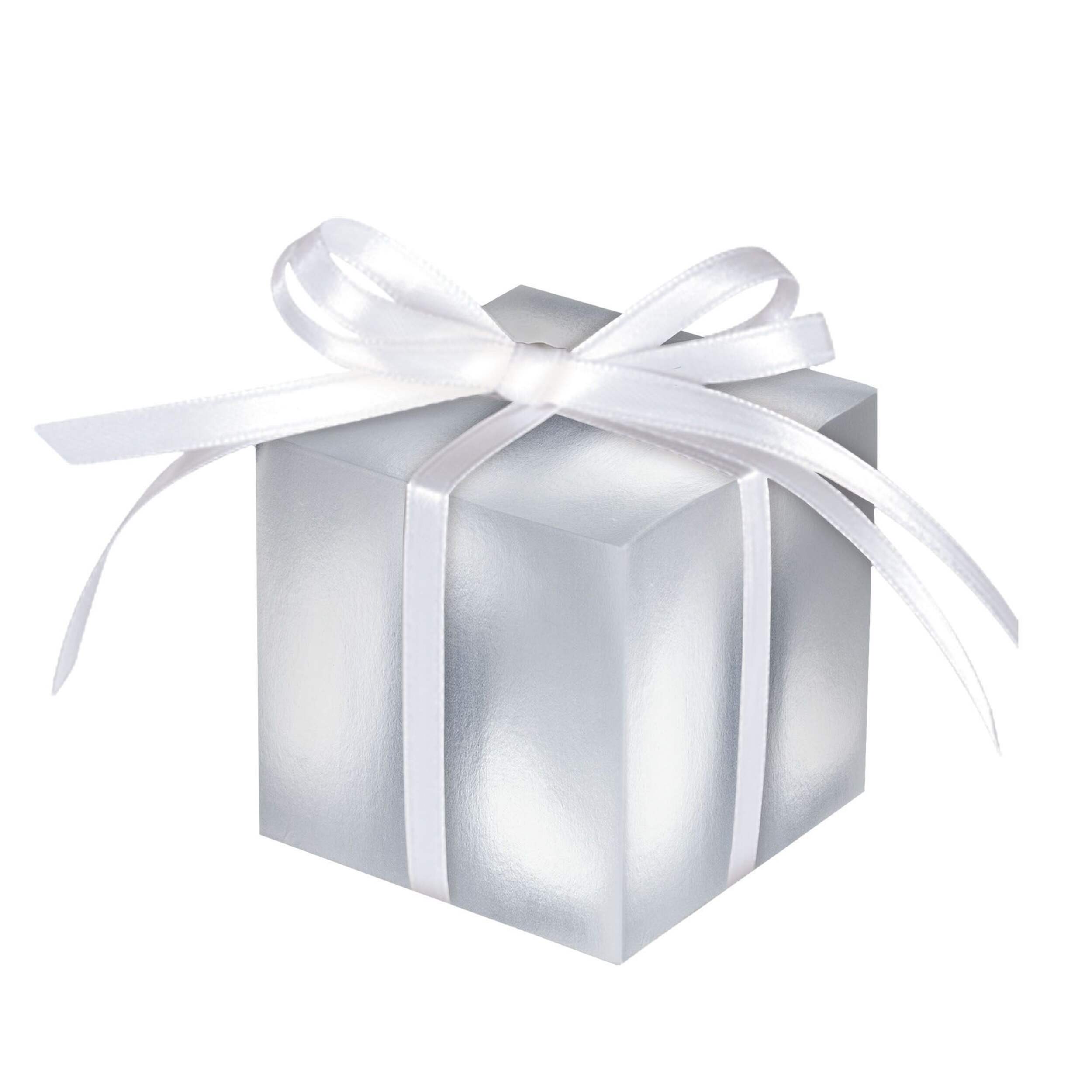 Boîtes-cadeaux d'invités de mariage, argent, paq.&nbsp;100 Front_Elevated