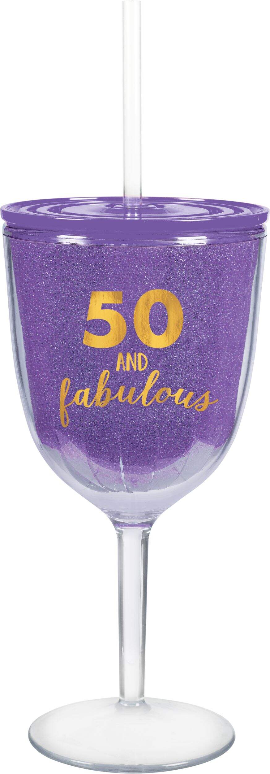 50 & Fabulous Wine Tumbler with Straw Front_Flat