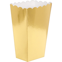 Rectangle Mini Metallic Popcorn Treat Boxes, Gold, 5.25-in, 5-pk, for Birthday Party/Baby Shower/Wedding Front_Three_Fourths_Angled_Right