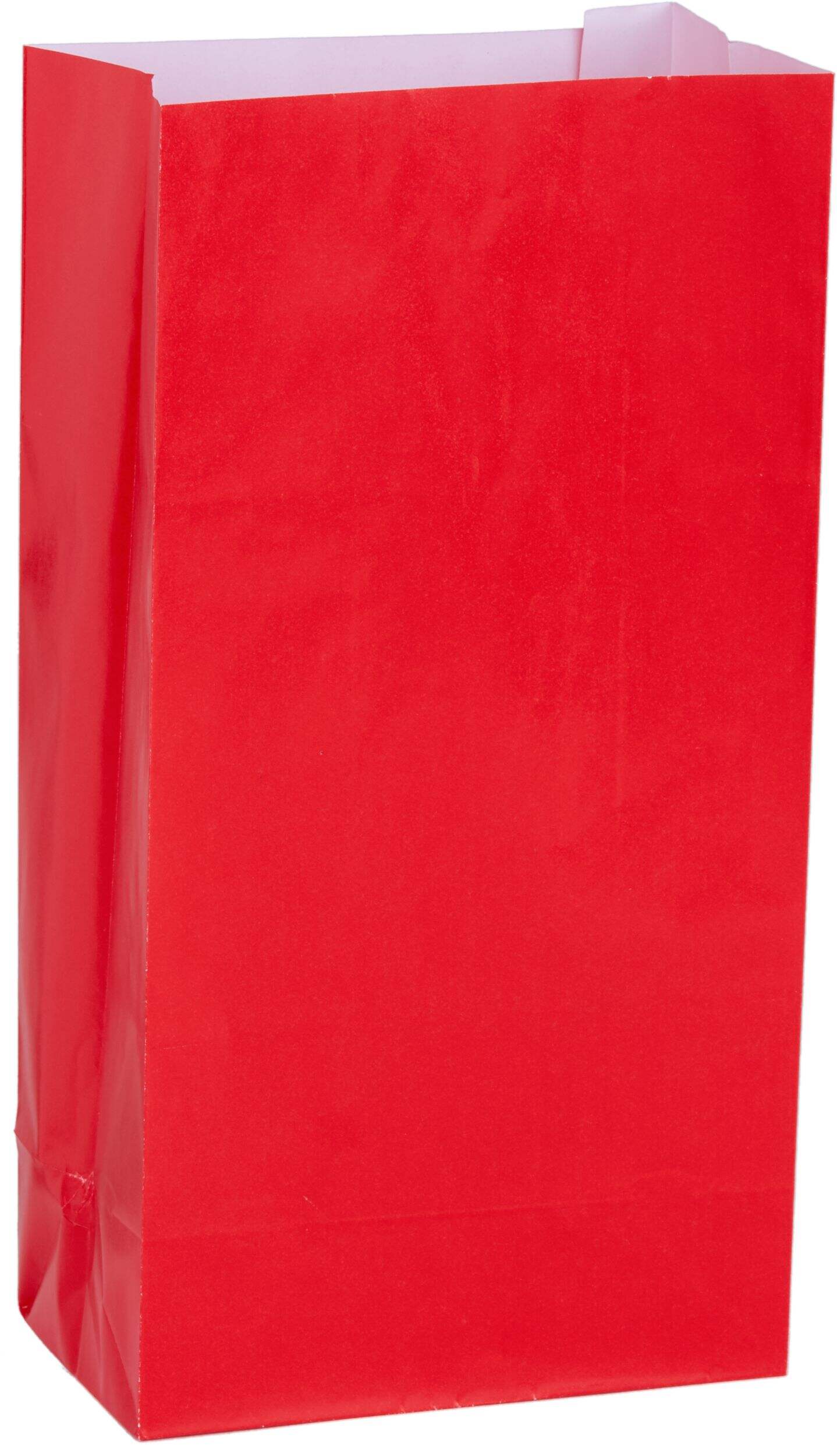Rectangle Paper Treat Party Bags, Red, 10-in, 12-pk, for Birthday Party Front_Angled_Right