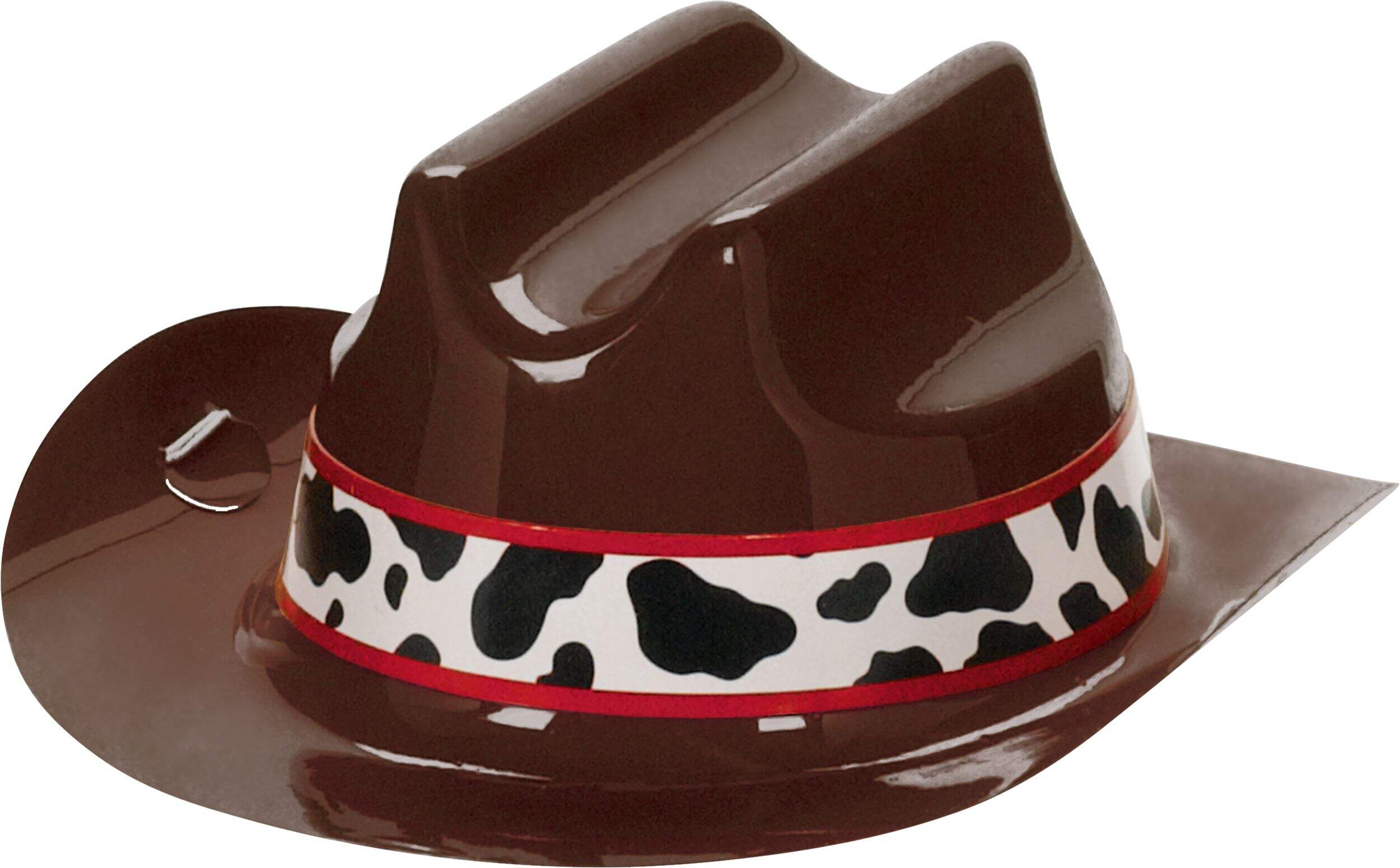 Western Mini Cowboy Hats, Brown/Cow Print, One Size, 8-pk, Wearable Costume Accessories for Halloween Front_Angled_Left