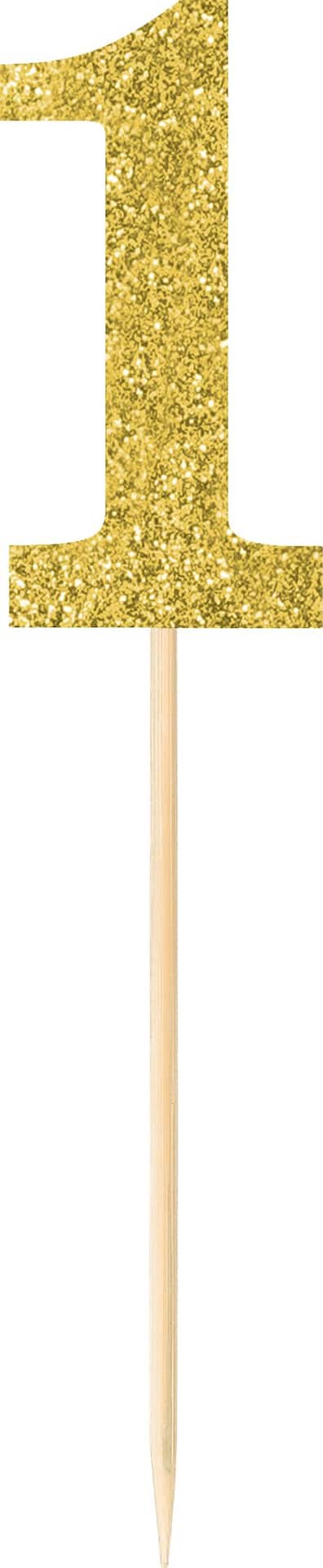 Glitter Gold Number 1 Picks, 4-pk | Party City