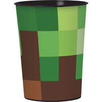 Gobelet à surprises en plastique jeux vidéo pixelisé, brun/vert/gris, 16 oz Front_Elevated