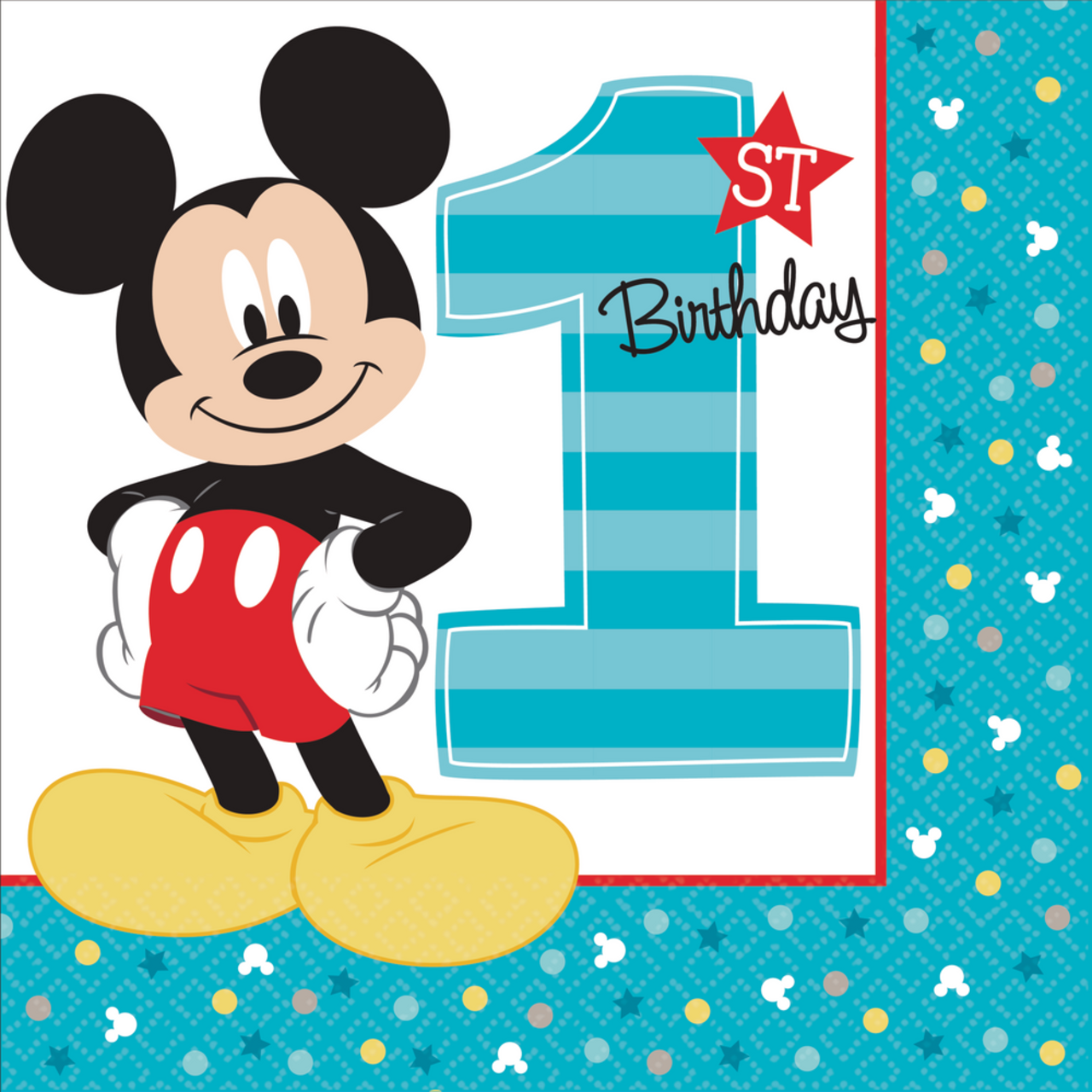 Serviettes de table Mickey Mouse pour 1er anniversaire, paq. 16
