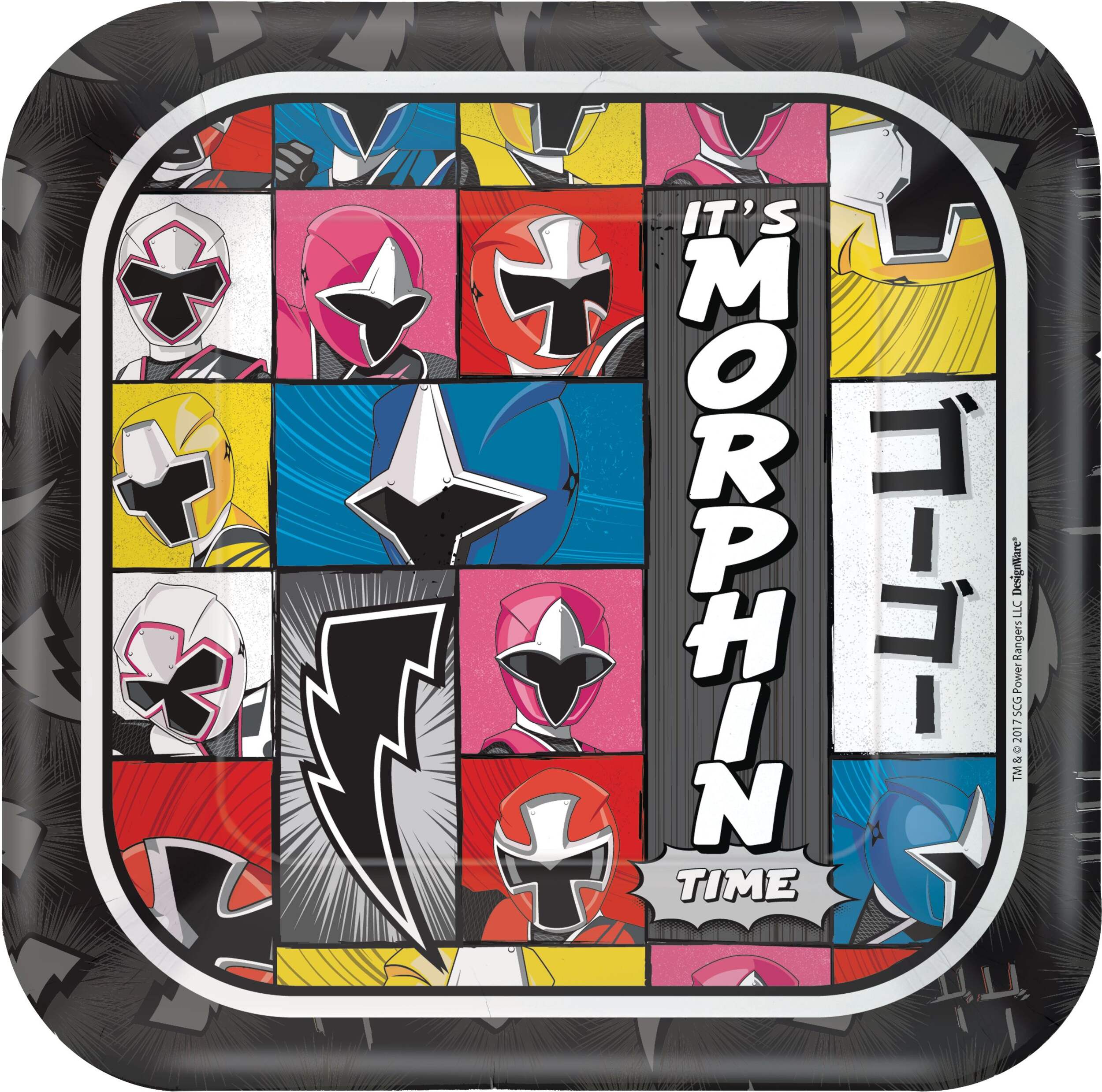 Assiettes à dessert pour fête d'anniversaire, Power Rangers Ninja Steel, carré, 7 po, paq. 8 Overhead_Flat