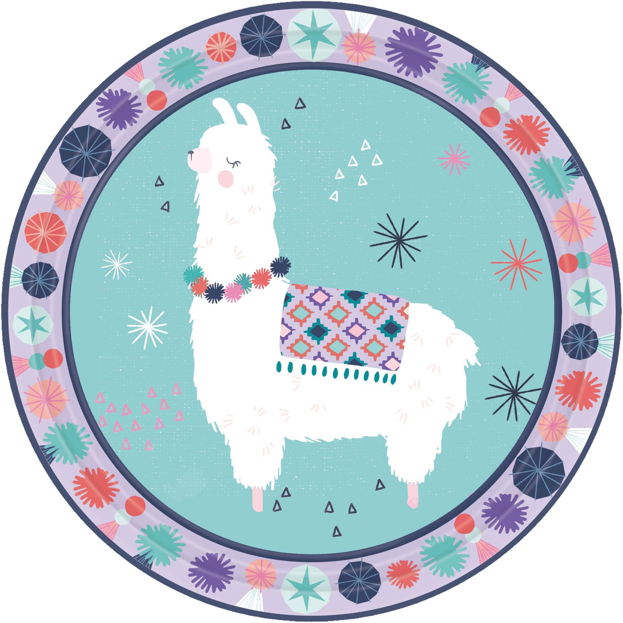 Llama Fun Birthday Party Dessert Plates, 7-in, 8-pk Overhead_Flat
