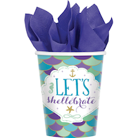 Wishful Mermaid Disposable Paper Cups, 9-oz, 8-pk Front_Flat
