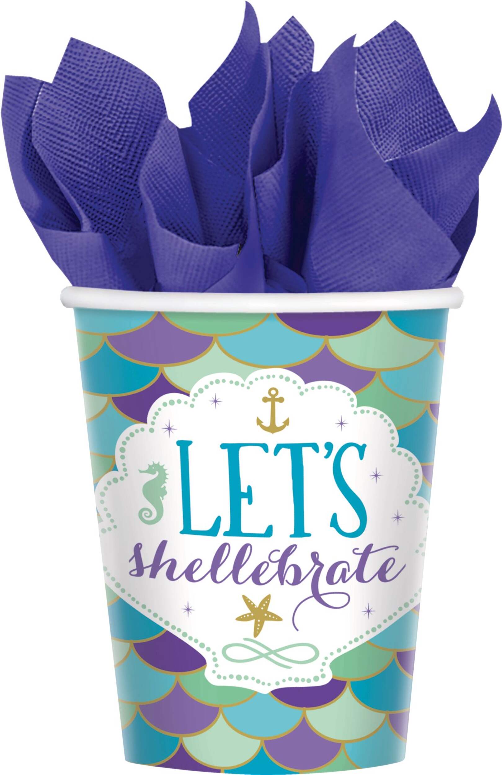 Gobelets jetables en papier, sirène enchantée, 9&nbsp;oz, paq. 8 Front_Flat