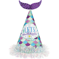 Wishful Mermaid Birthday Party Hat with Sequin Tail, Purple Front_Flat