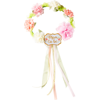 "Mom To Be" Flower Floral Crown, White/Pink, One Size, Wearable Accessory for Baby Shower/Gender Reveal Front_Flat