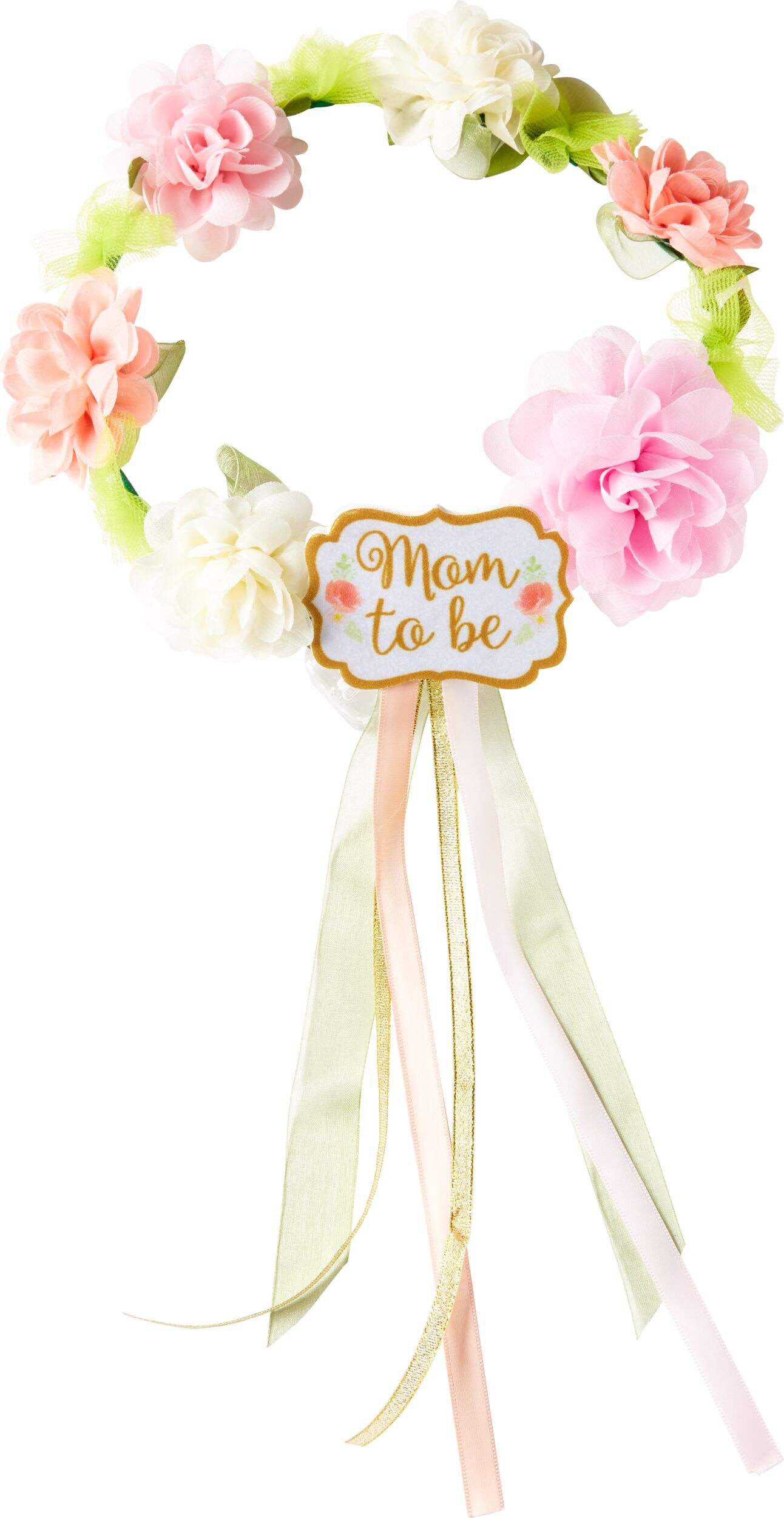 Couronne florale Mom To Be, blanc/rose, taille unique, accessoire portable pour fête prénatale/dévoilement du sexe de bébé Front_Flat