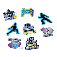 Battle Royal Assorted Temporary Tattoos, Blue/Purple, 8-pk, Wearable Favours  for Birthdays Overhead_Flat