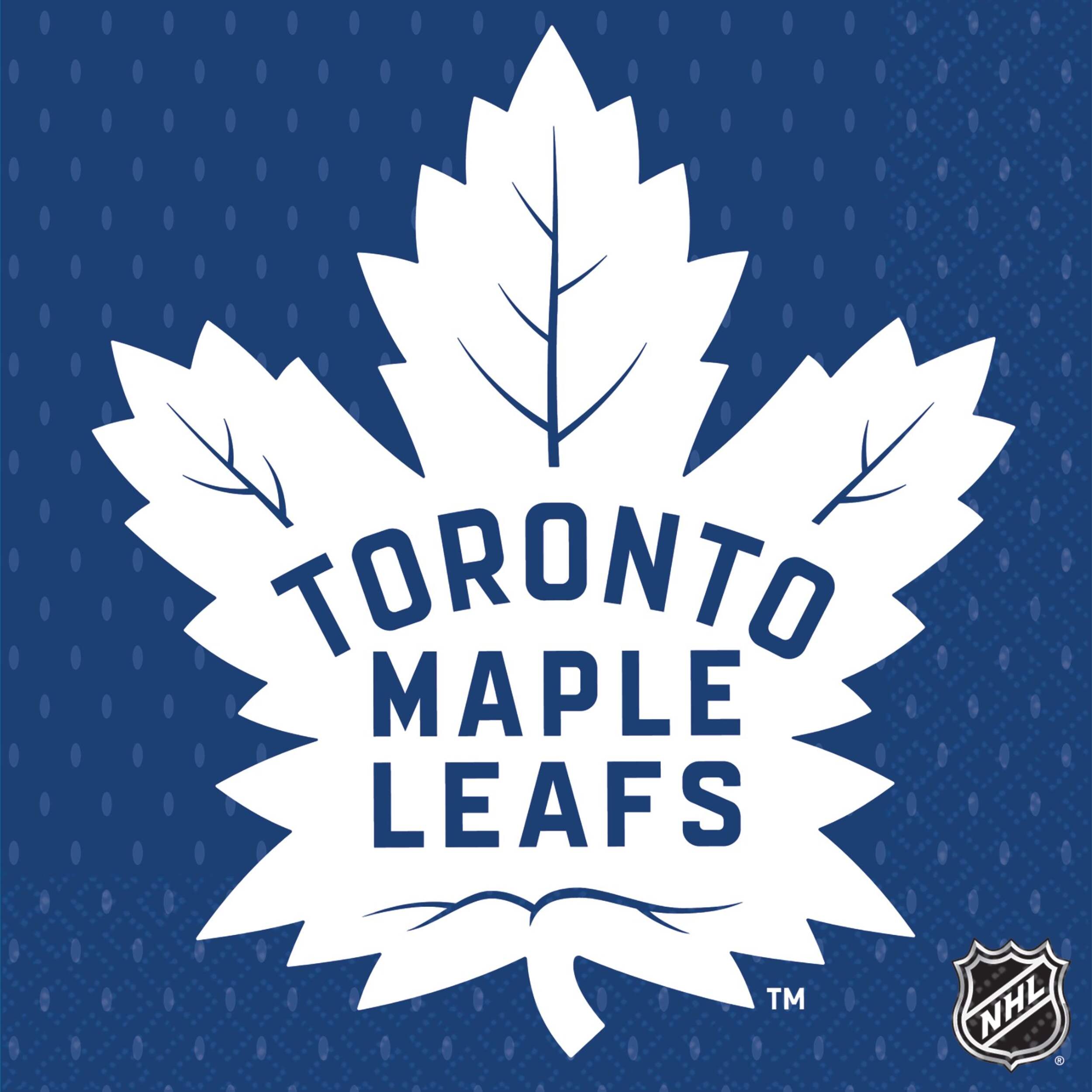National Hockey League NHL Toronto Maple Leafs Square Paper Disposable Beverage Napkins, Blue/White, 5-in, 16-pk, 2-ply, for Sports Party Overhead_Flat