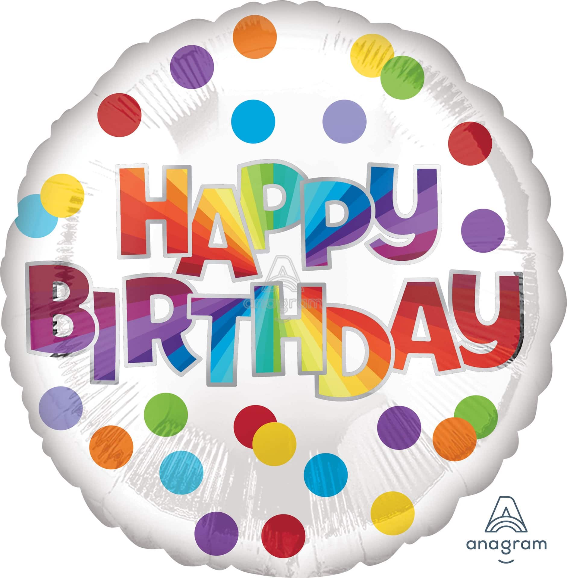 Happy Birthday Round Satin Foil Balloon, White/Multi-Coloured