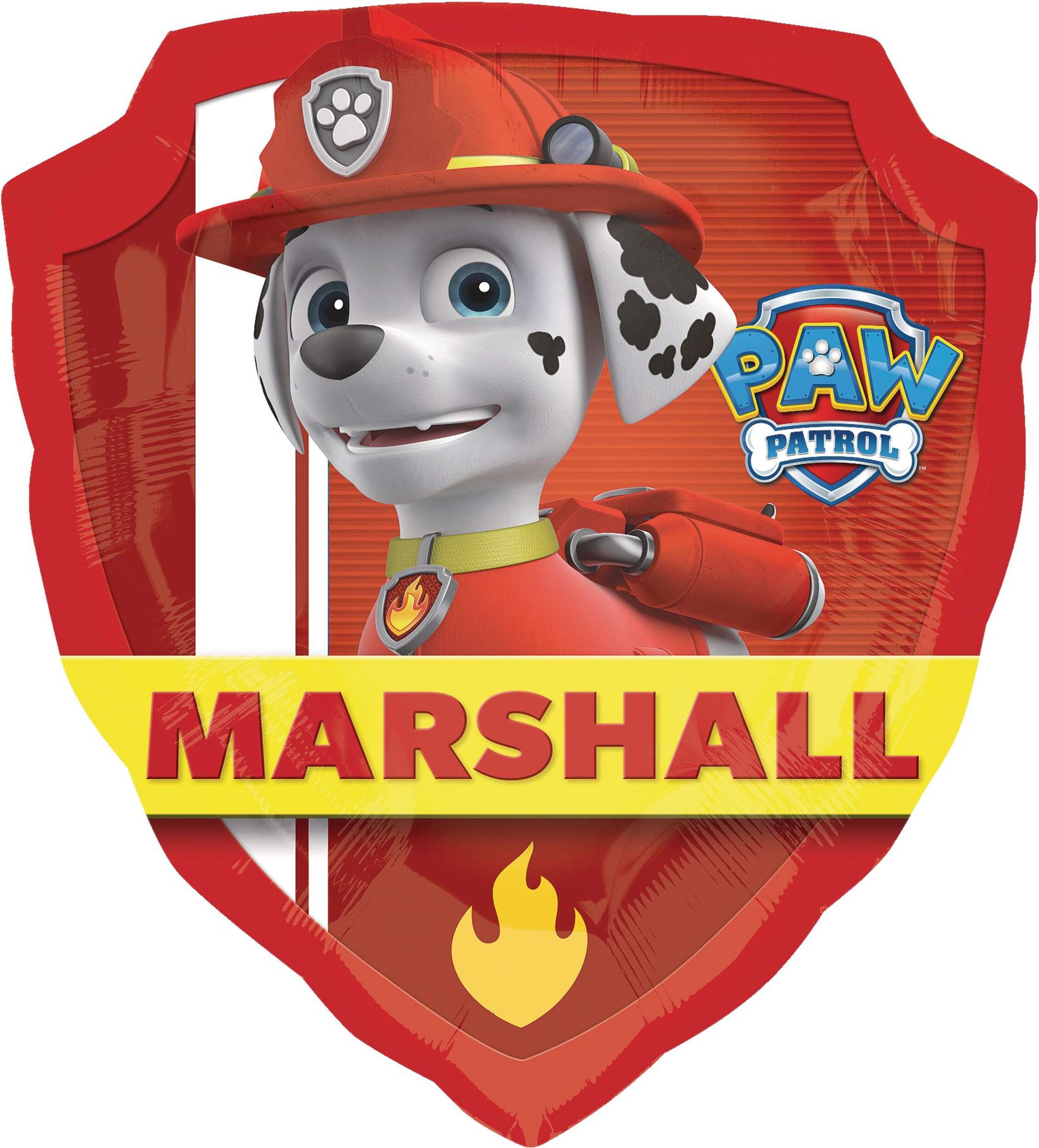 Nickelodeon PAW Patrol Marshall & Marshall Badge Satin Foil Balloon, Red/Blue, 27-in, Helium Inflation & Ribbon Included for Birthday Party Front_Flat