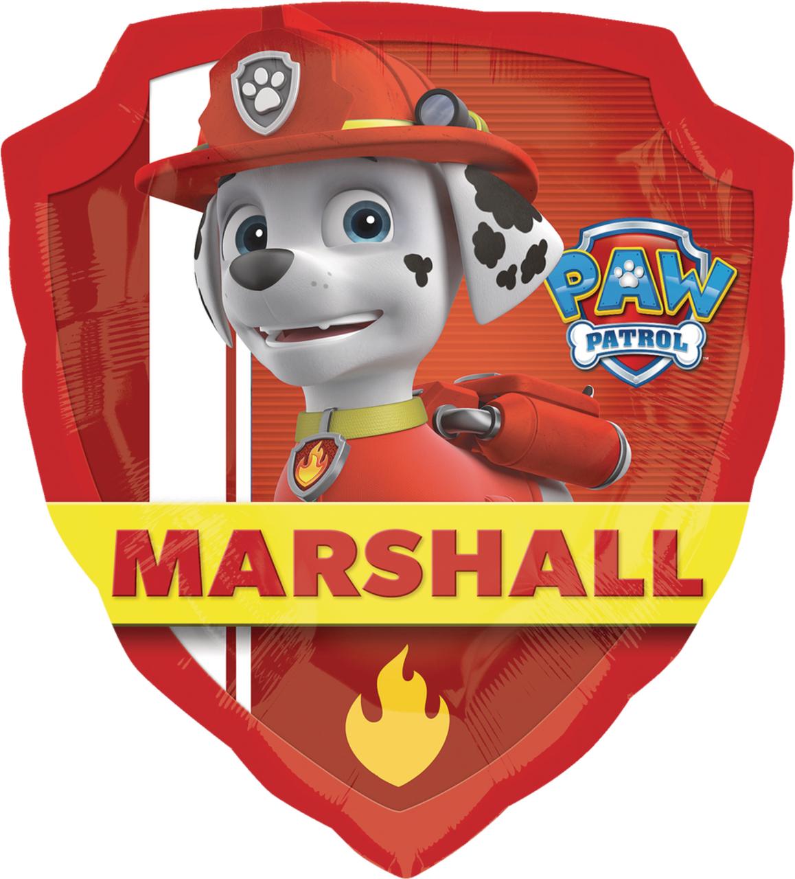 Nickelodeon PAW Patrol Marshall & Marshall Badge Satin Foil Balloon,  Red/Blue, 27-in, Helium Inflation & Ribbon Included for Birthday Party