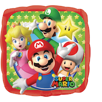 Ballon en aluminium satiné carré Nintendo Super Mario Bros Luigi/Toad/Princesse Peach, rouge/vert, 17 po, gonflement à l'hélium et ruban inclus, pour fête d'anniversaire Front_Flat