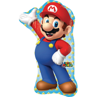 Nintendo Super Mario Bros Satin Foil Balloon, Red/Blue, 33-in, Helium Inflation & Ribbon Included for Birthday Party Front_Flat