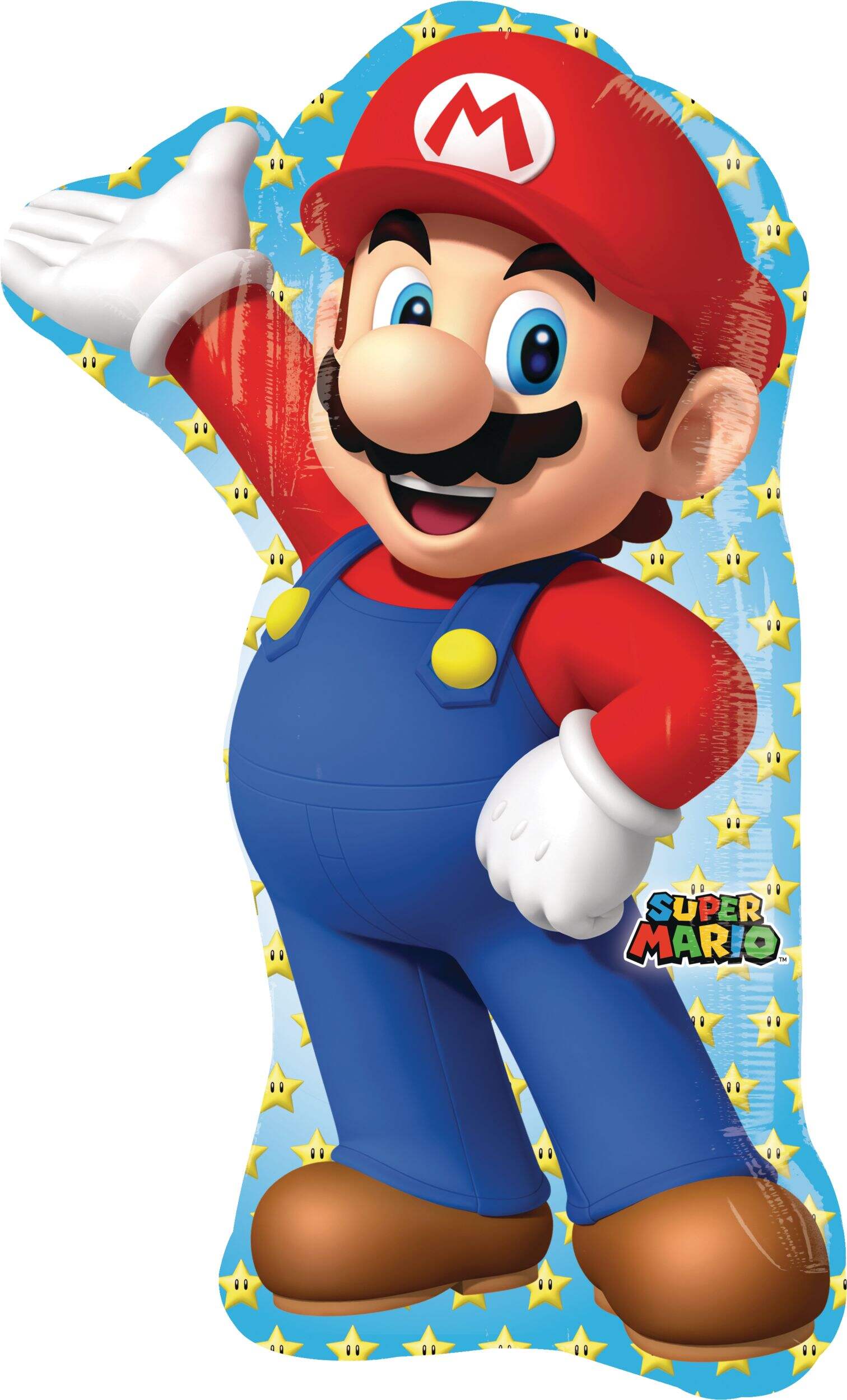 Ballon en aluminium satiné Nintendo Super Mario Bros, rouge/bleu, 33 po, gonflement à l'hélium et ruban inclus, pour fête d'anniversaire Front_Flat