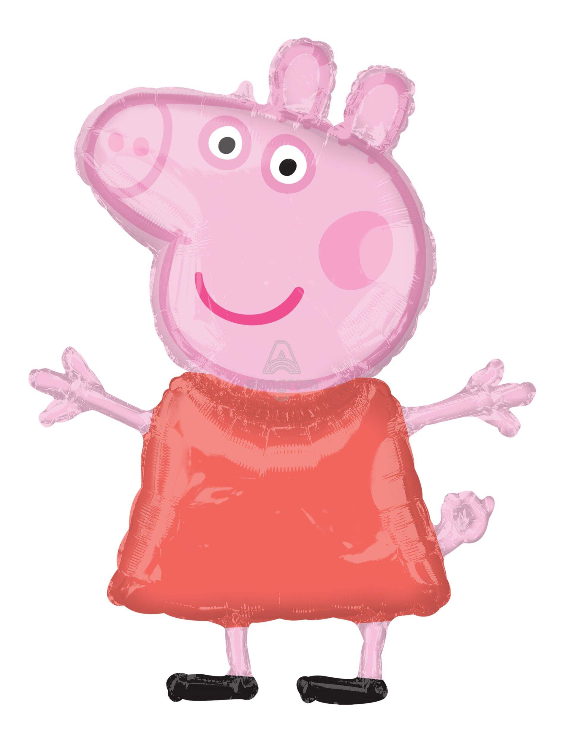 Nickelodeon Peppa Pig Satin Foil Balloon, Pink/Red, 33-in, Helium Inflation & Ribbon Included for Birthday Party Front_Flat