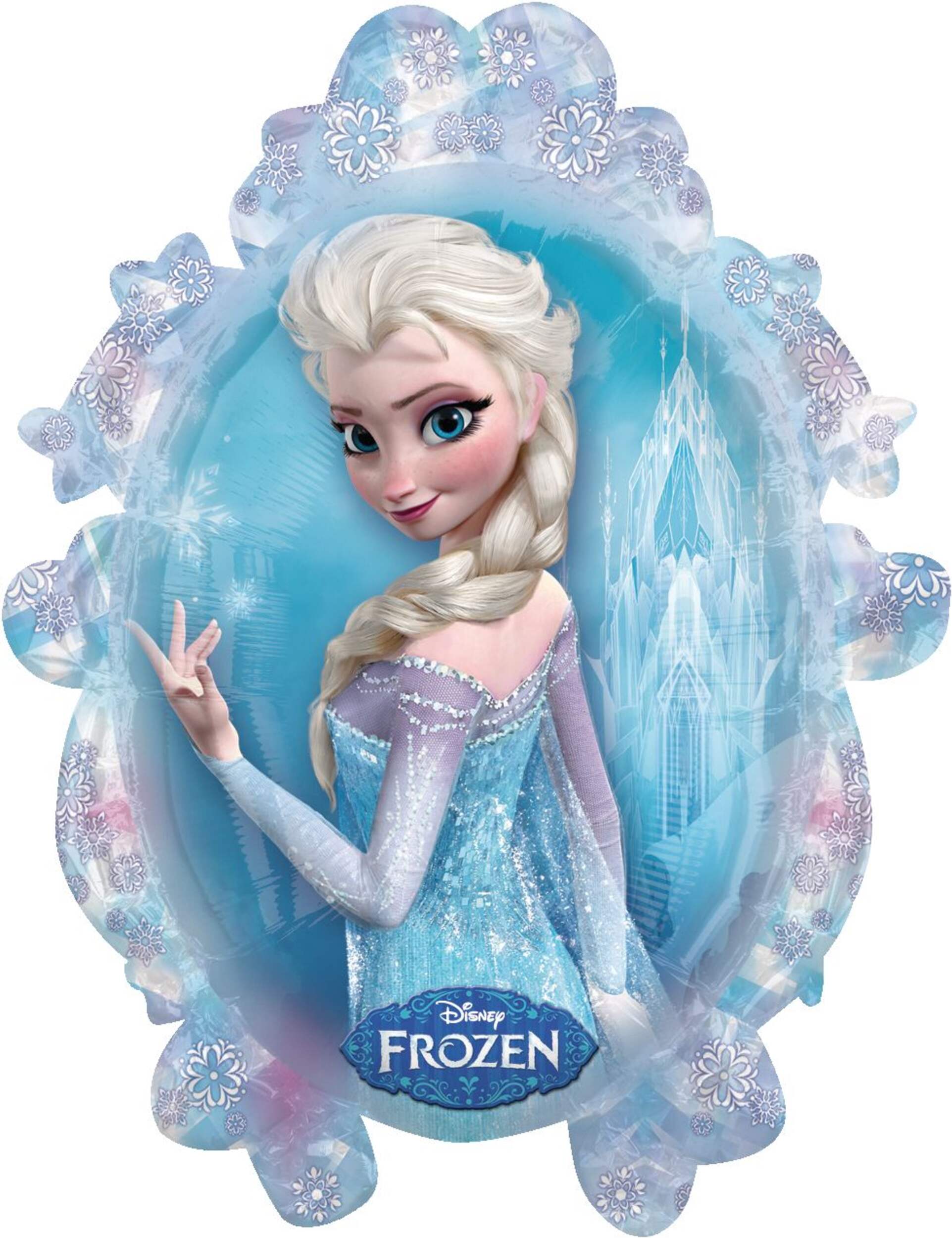 Disney Frozen Elsa & Anna Round Satin Foil Balloon, Blue, 31-in, Helium Inflation & Ribbon Included for Birthday Party Front_Flat