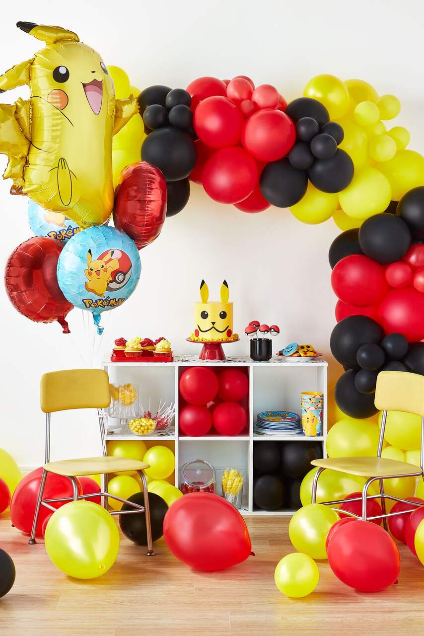 Bouquet de ballons en aluminium Pokéball et Pikachu pour fête d'anniversaire,  gonflage à l'hélium inclus, 5 pièces