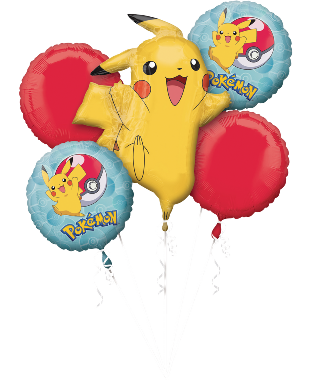Bouquet de ballons en aluminium Pokéball et Pikachu pour fête  d’anniversaire, gonflage à l’hélium inclus, 5 pièces