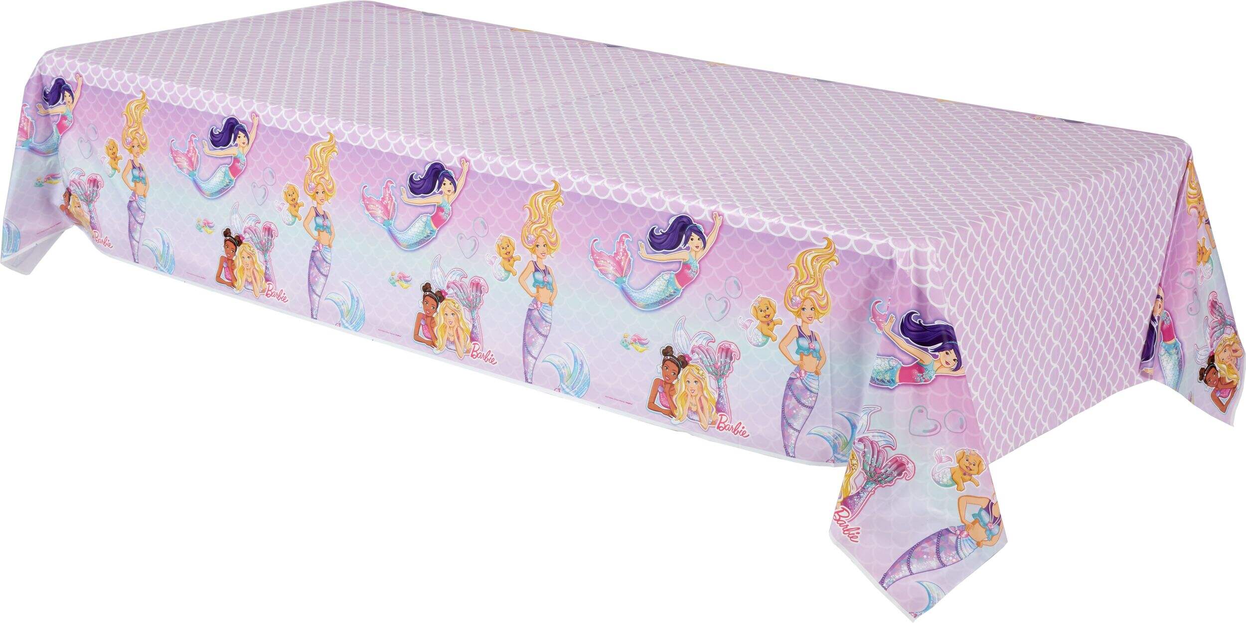 Barbie Mermaid Plastic Party Table Cover Front_Angled_Left