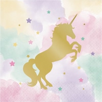 Unicorn Square Paper Disposable Lunch Napkins, Purple/Gold, 6.5-in, 16-pk, 2-ply, for Unicorn Birthday Party Front_Flat