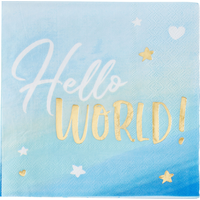 Serviettes de table Hello World, bleu et or métallisé, paq. 16