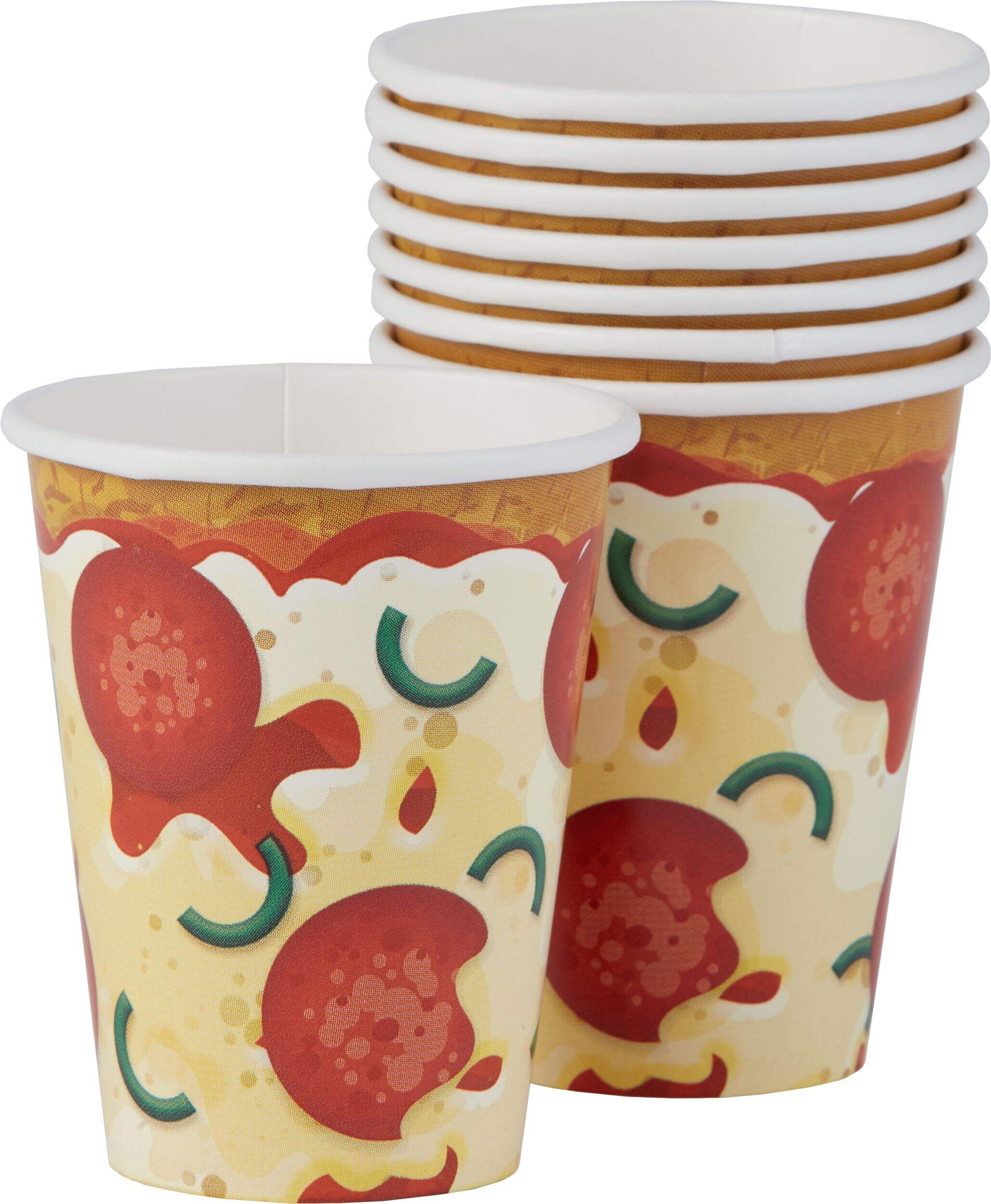 Pizza Party Birthday Party Paper Cups, 8-pk Front_Flat