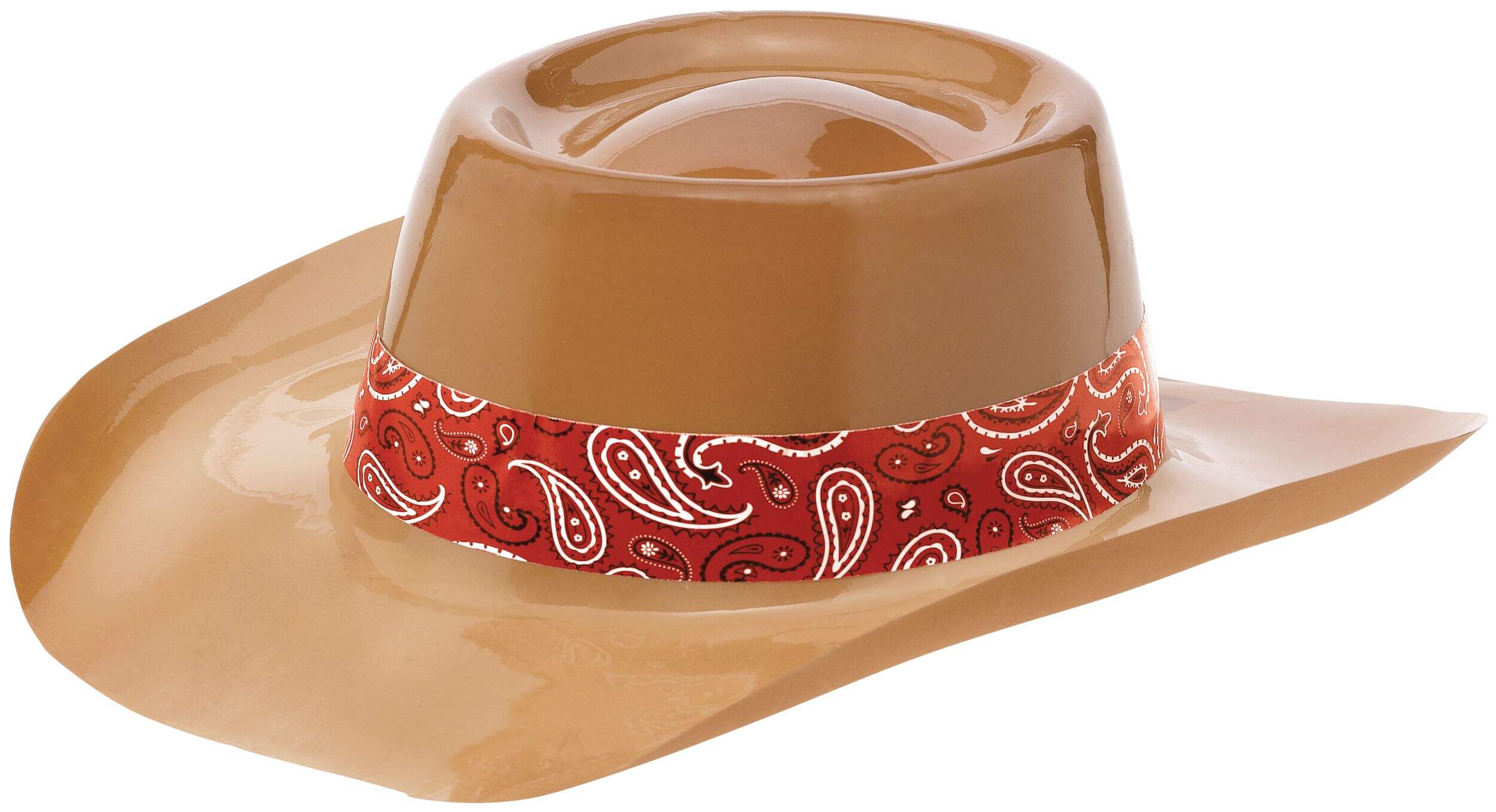 Western Cowboy Hat with Bandana, Brown/Red, One Size, Wearable Costume Accessory for Halloween Front_Angled_Left