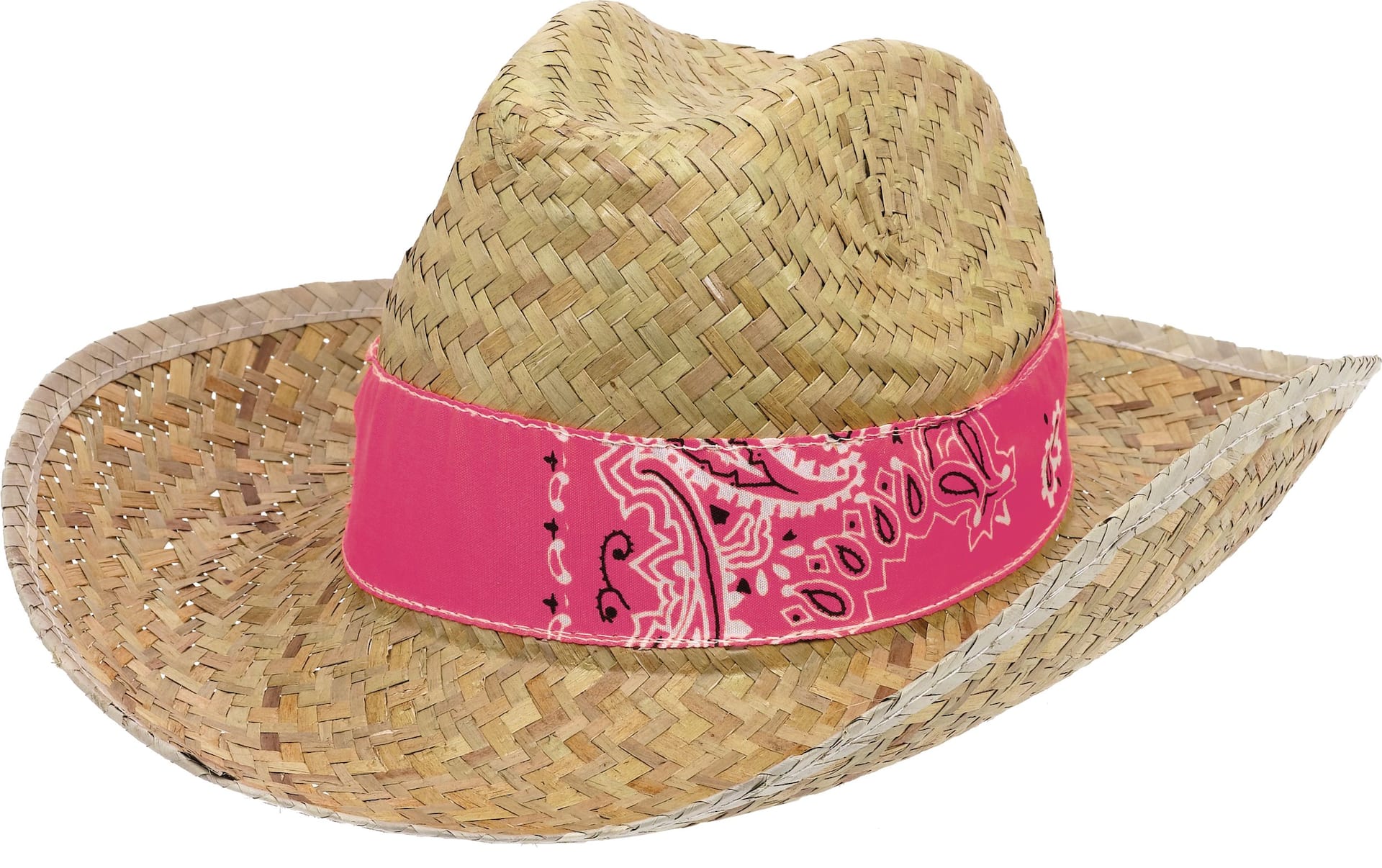 Western Cowboy Straw Hat with Bandana Pink Orange Assorted Colours One Size Wearable Costume Accessory for Halloween Party City