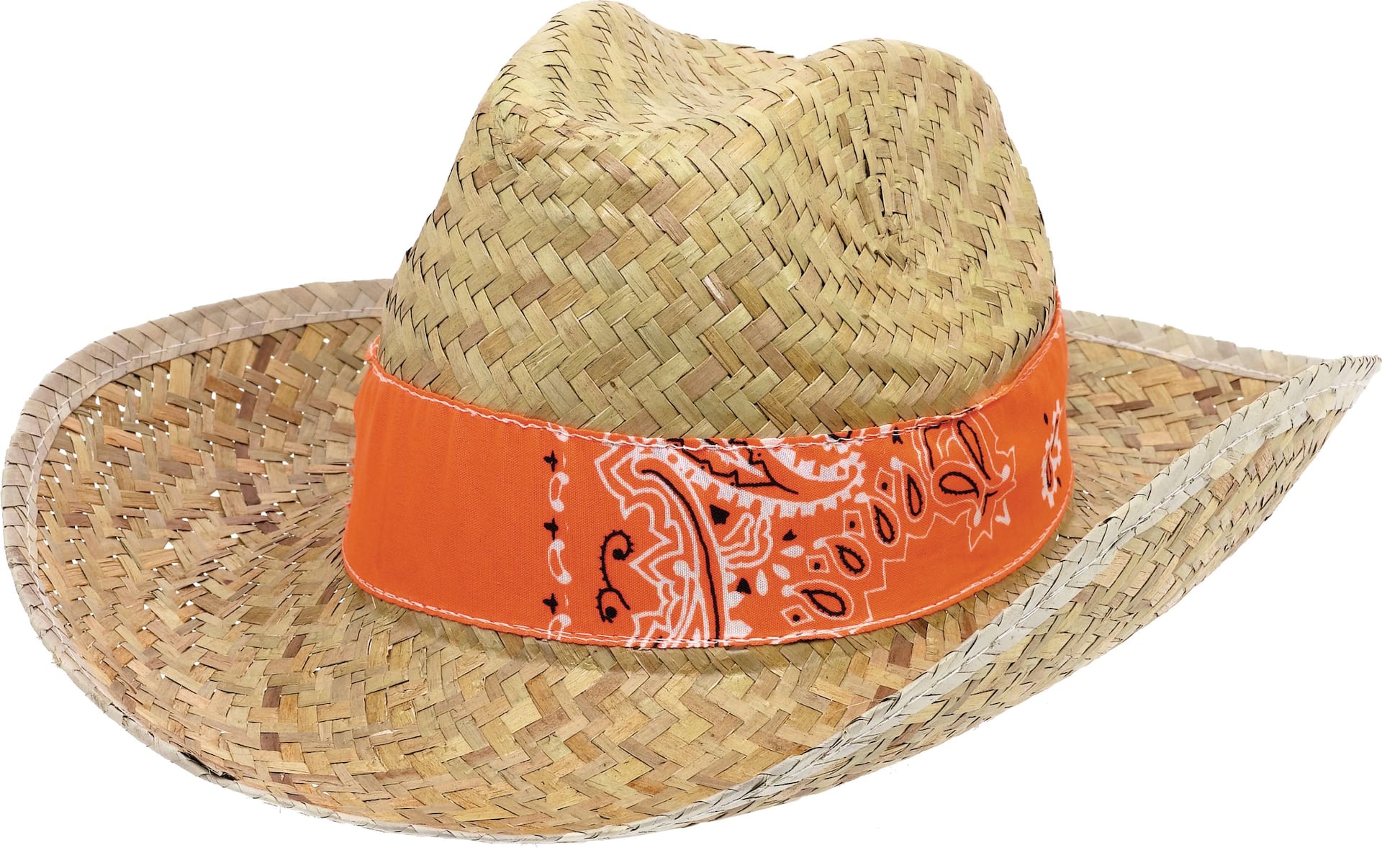 Western Cowboy Straw Hat with Bandana, Pink/Orange Assorted Colours, One  Size, Wearable Costume Accessory for Halloween