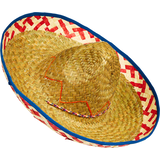 Fiesta Sombrero Straw Hat, Tan/Red, One Size, Wearable Costume Accessory for Halloween Front_Angled_Left