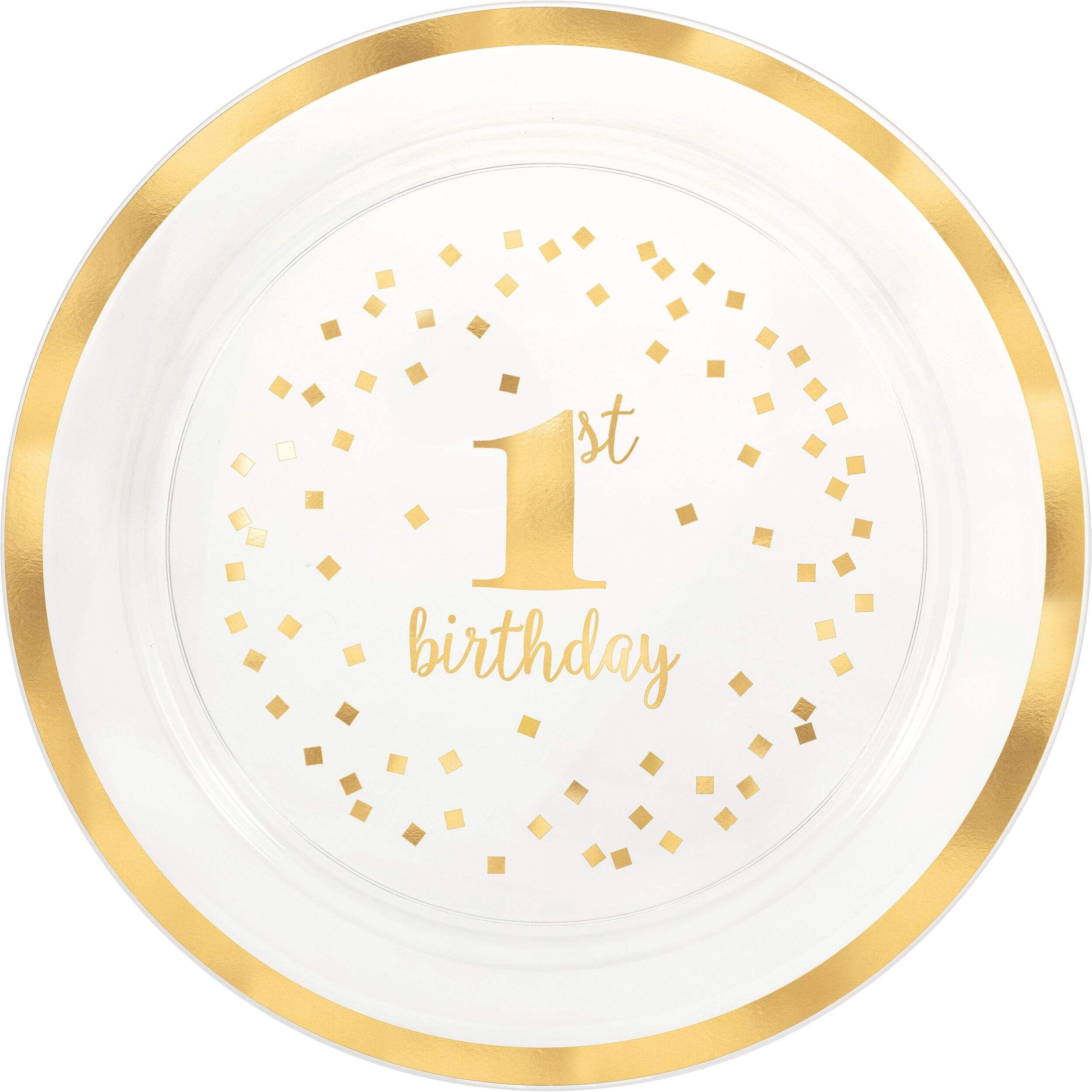 Plateau de service en plastique confettis métallisés 1er anniversaire, or Front_Flat