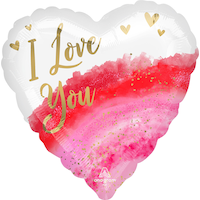 Ballon en aluminium satiné I Love You, coeur, blanc/rouge, aquarelle, 18 po, gonflement à l'hélium et ruban inclus, pour Saint-Valentin/anniversaire Front_Flat