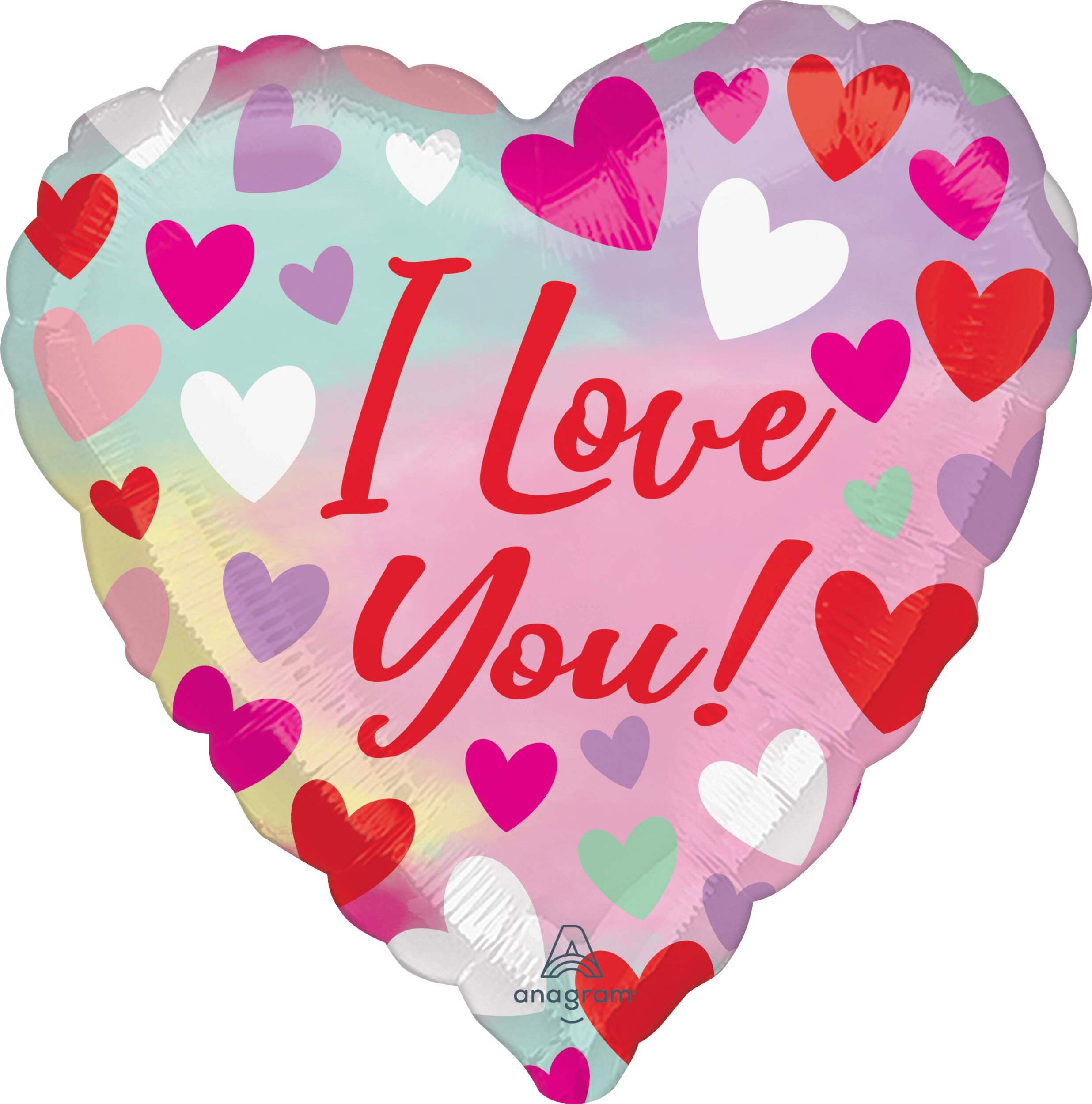 "I Love You" Heart Satin Foil Balloon, Red/Purple, 28-in, Helium Inflation & Ribbon Included for Valentine's Day/Anniversary Front_Flat