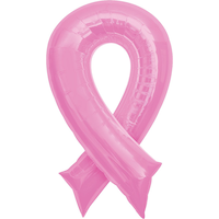 Ballon en aluminium satiné Ruban de Sensibilisation au cancer du sein, rose, 36 po, gonflement à l'hélium et ruban inclus, pour cancer du sein Front_Flat