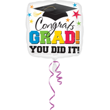 Ballon en aluminium «&nbsp;Congrats Grad You Did It&nbsp;», gonflage à l’hélium, 32&nbsp;po Front_Flat
