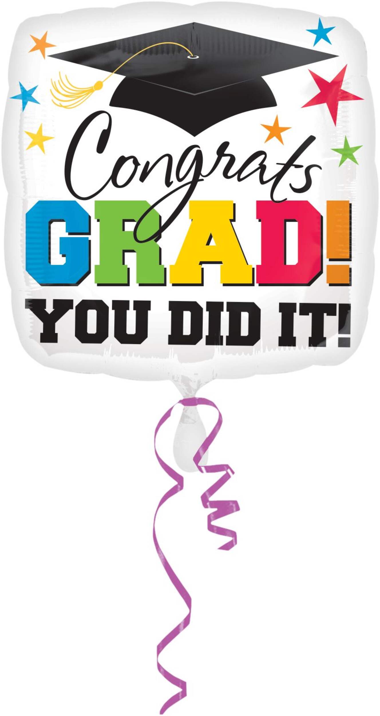 "Congrats Grad You Did It" Graduation Foil Balloon, Helium Inflation Included, 32-in Front_Flat