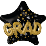 Ballon en aluminium satiné étoile 3D Grad, noir/or, 36 po, gonflement à l'hélium et ruban inclus, pour remise des diplômes Front_Flat
