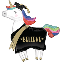 Giant Unicorn Believe Graduation Foil Balloon, Helium Inflation Included, 33-in Front_Flat