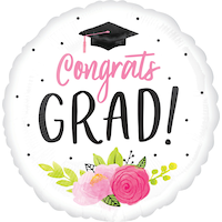 Giant Floral Congrats Grad Foil Balloon, Helium Inflation Included, 28-in Front_Flat