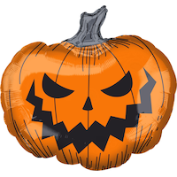 Jack-O'-Lantern Satin Foil Balloon, Orange/Black, 29-in, Helium Inflation & Ribbon Included for Halloween Front_Flat