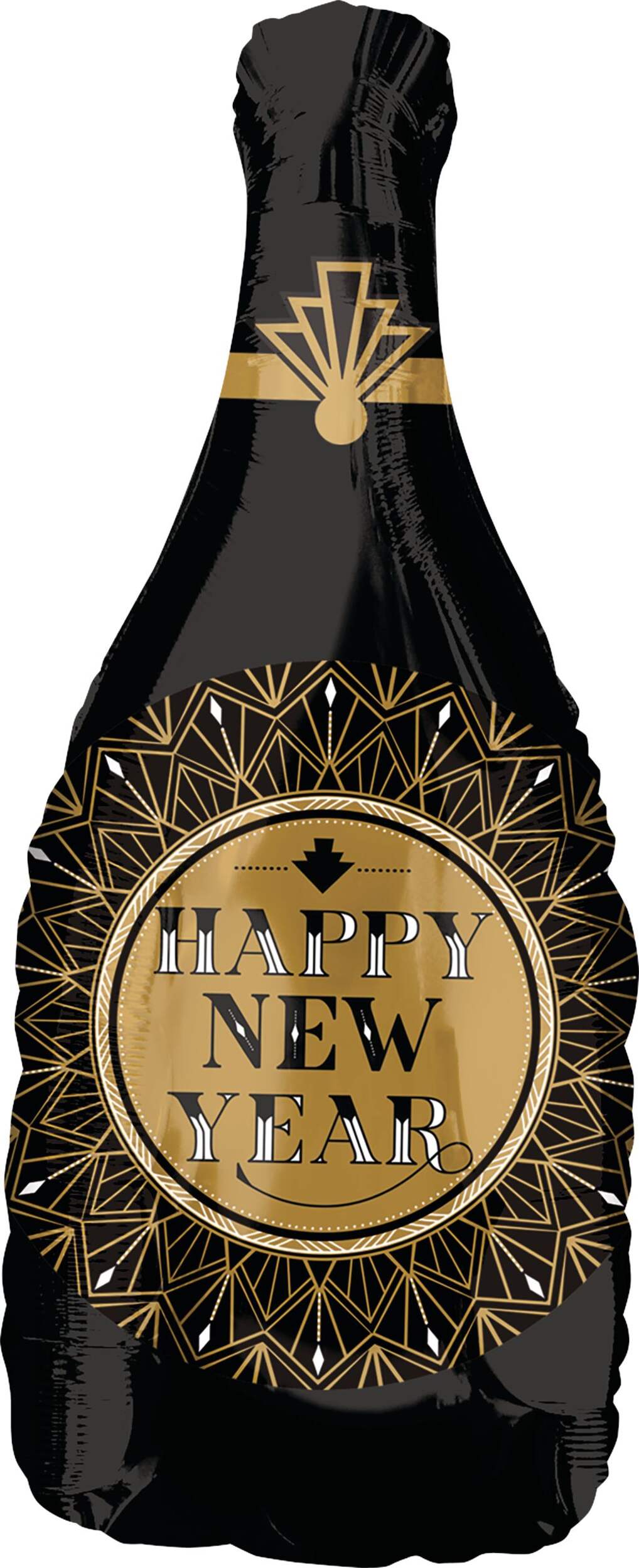 Roaring 20's Happy New Year Champagne Bottle Foil Balloon, Helium Inflation Included, 36-in Front_Flat