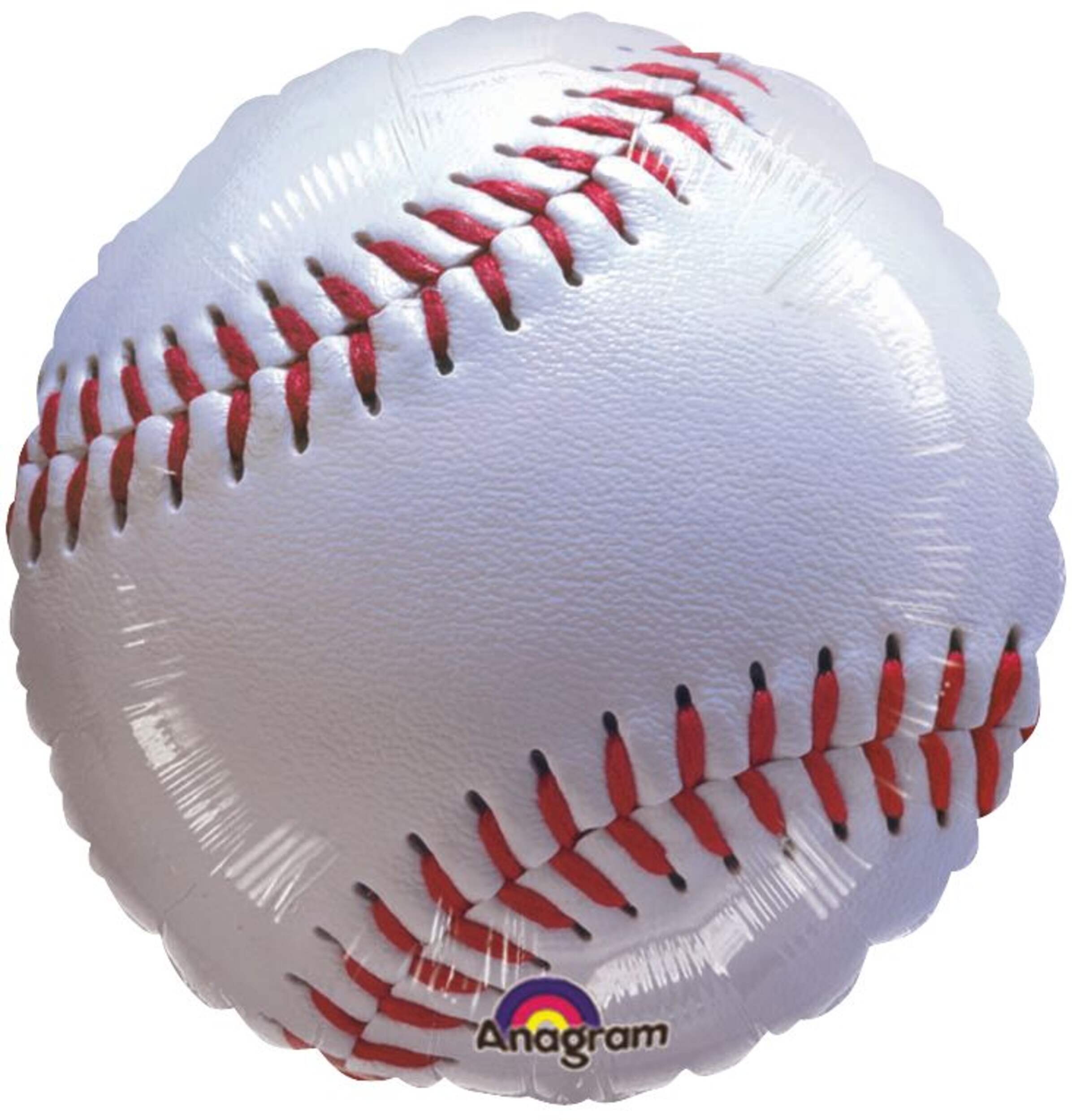 Baseball Satin Foil Balloon, White/Red, 17-in, Helium Inflation & Ribbon Included for Sports Party Front_Flat