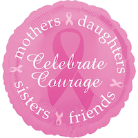 Ballon en aluminium satiné rond Celebrate Courage, rose, cancer du sein, 17 po, gonflement à l'hélium et ruban inclus, pour le cancer du sein Front_Flat